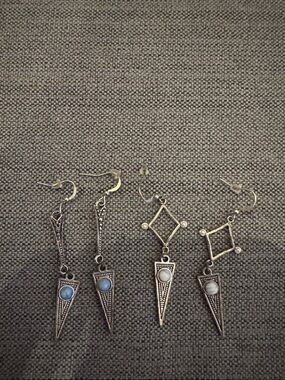 Boho Silver-Tone Dangle Earrings with Accent Stone
